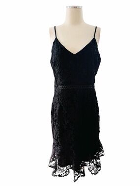 Black Lace Spaghetti Strap Midi Dress Sz 14